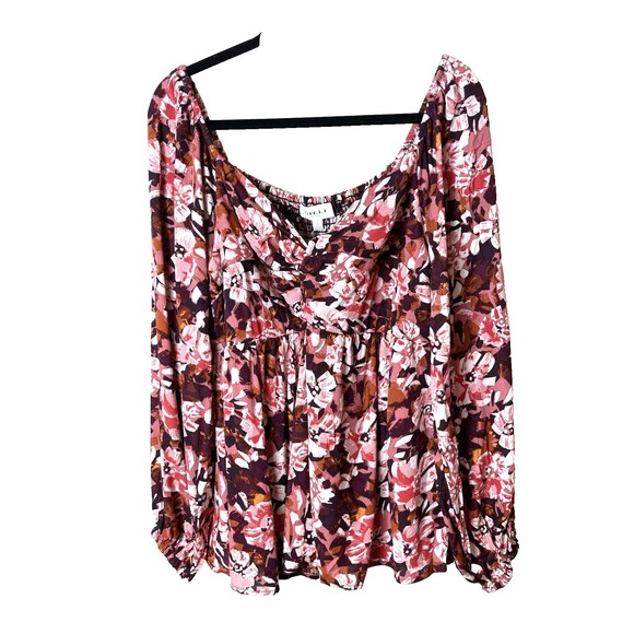 NWT Gilli Women's Multi-Color Floral Long Sleeve Blouse Smocked Back Size 1X - Picture 3 of 9